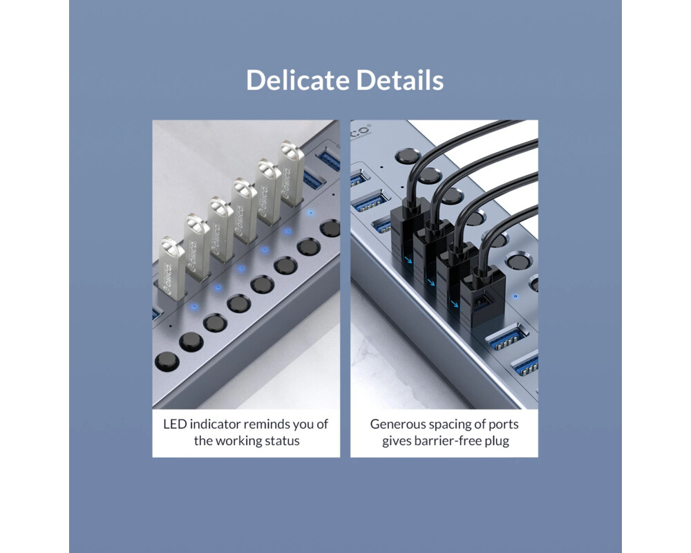 USB хъб Orico USB3.0 HUB 7 port with Power Adapter 16
