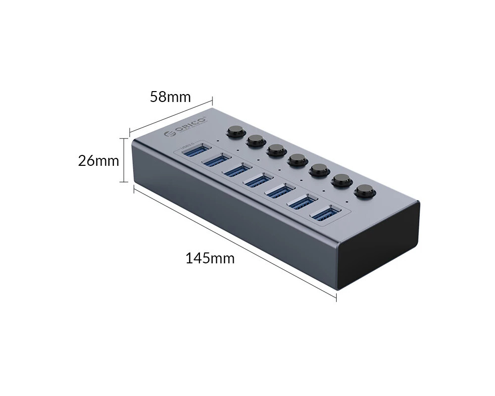 USB хъб Orico USB3.0 HUB 7 port with Power Adapter 4