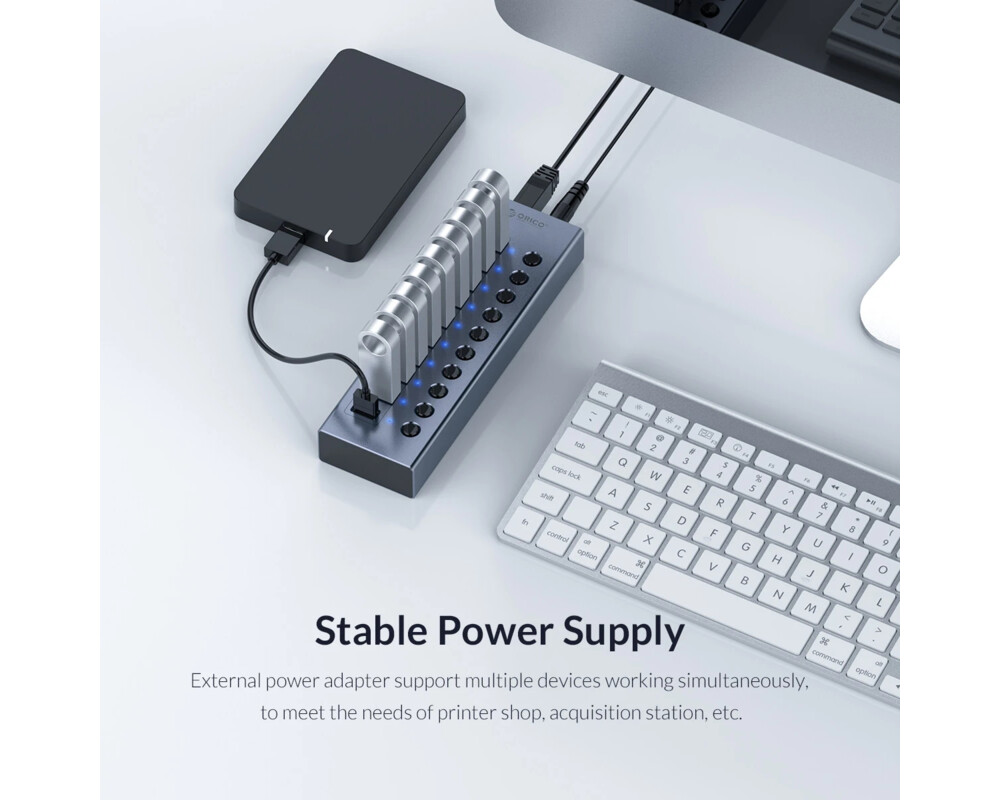 USB хъб Orico USB3.0 HUB 7 port with Power Adapter 12