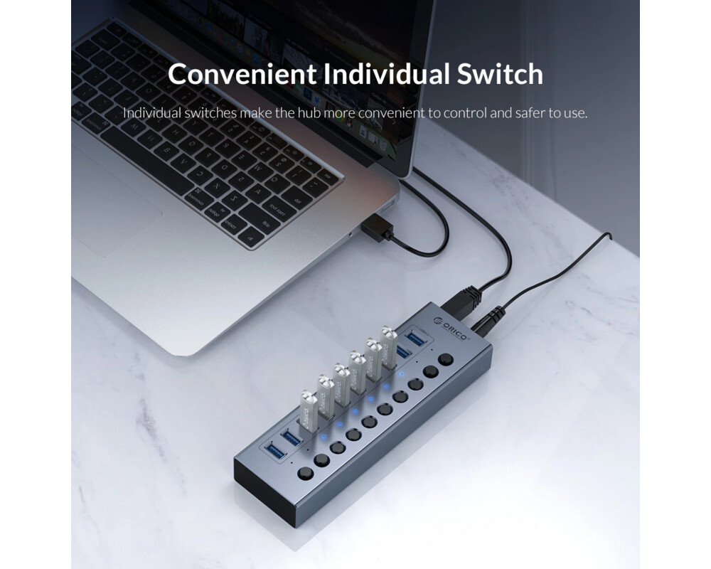 USB хъб Orico USB3.0 HUB 7 port with Power Adapter 6