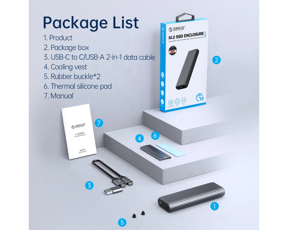 Аксесоар за съхранение Orico външна кутия за диск Storage - Case - M.2 NVMe M-key 10 Gbps 17