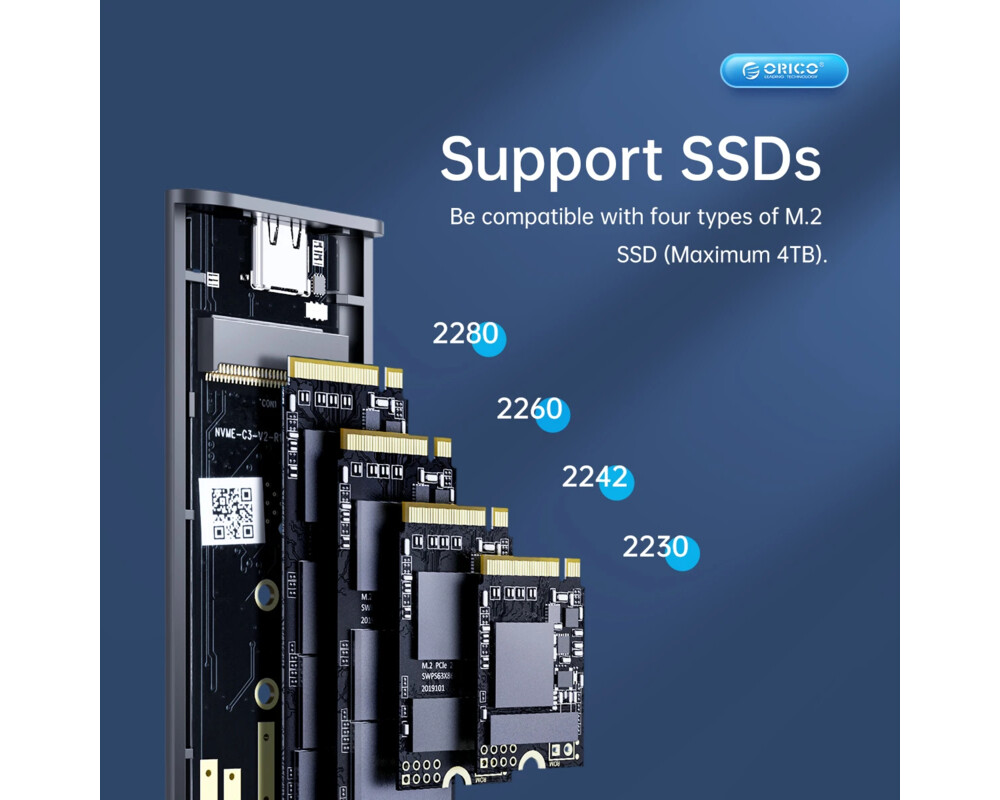 Аксесоар за съхранение Orico външна кутия за диск Storage - Case - M.2 NVMe M-key 10 Gbps 11
