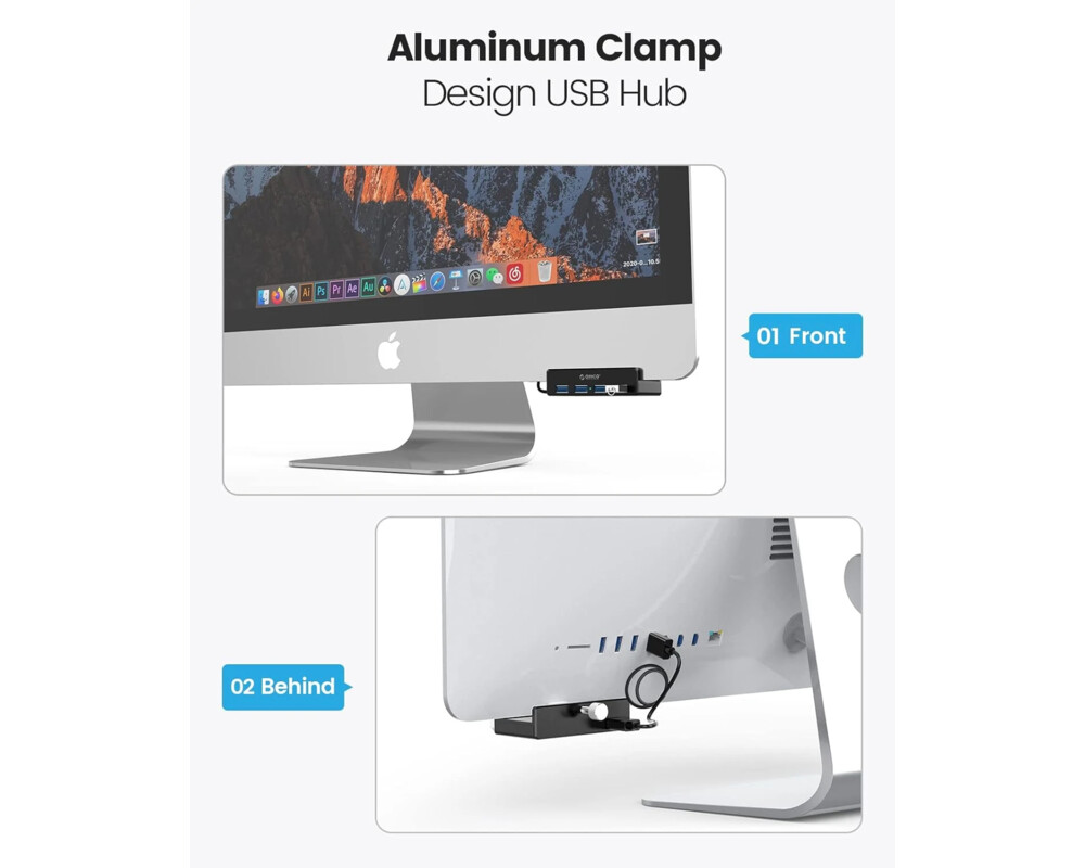 USB хъб Orico USB 3.0 HUB Clip Type 4 port - aux Micro-USB power input 5