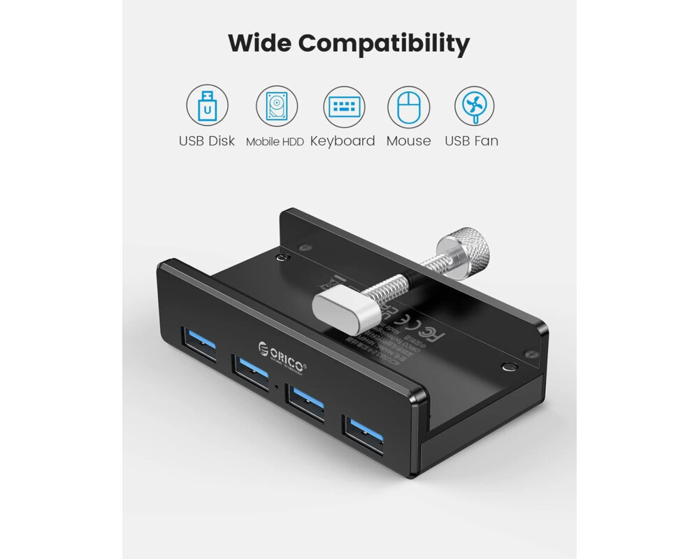 USB хъб Orico USB 3.0 HUB Clip Type 4 port - aux Micro-USB power input 3