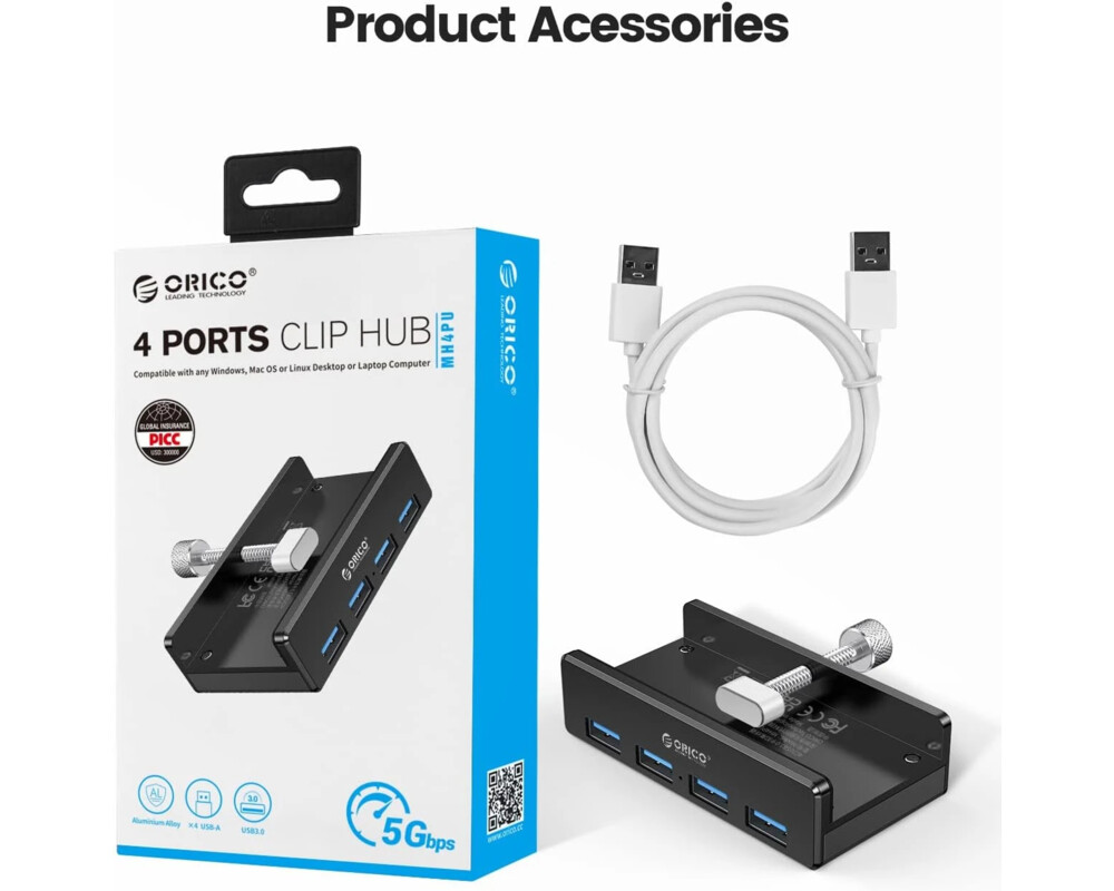 USB хъб Orico USB 3.0 HUB Clip Type 4 port 7