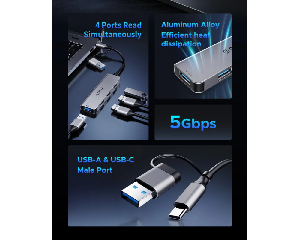 USB хъб Orico HUB USB-C/A 4 port - USB3.0 x 1 4