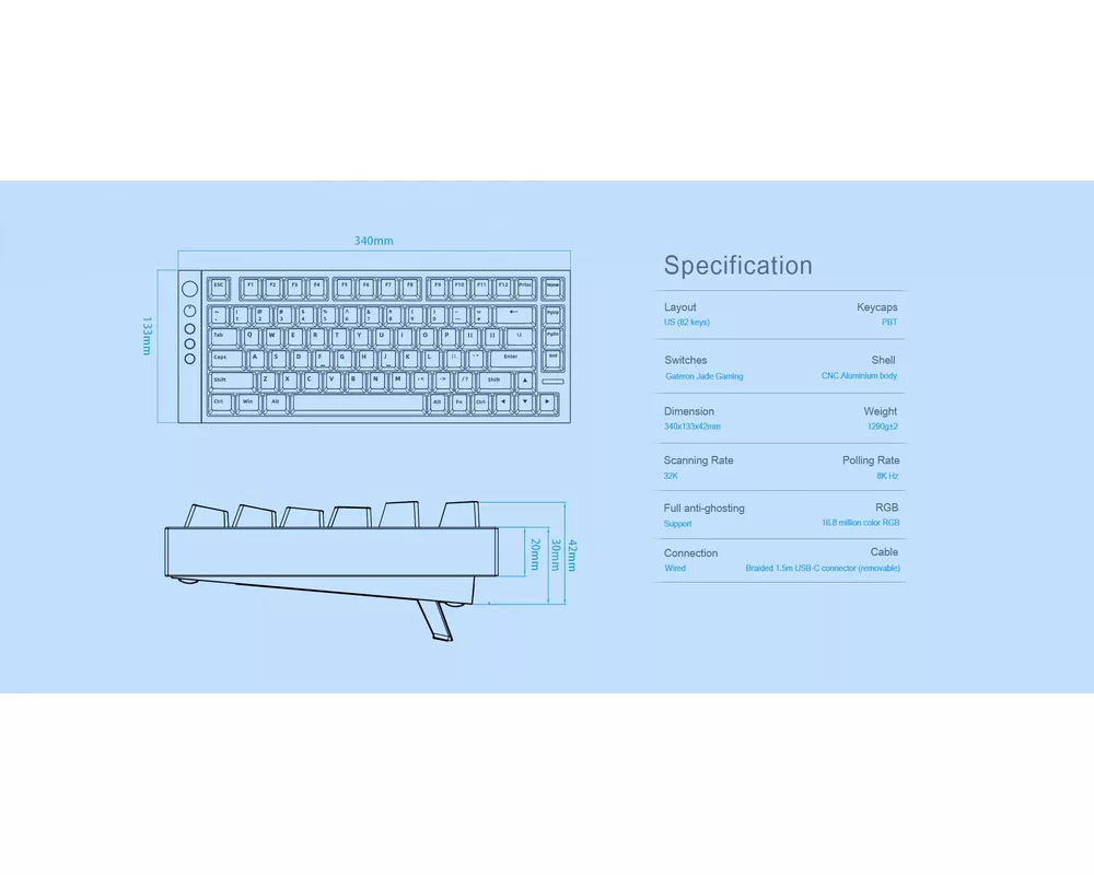 Клавиатура Lamzu професионална геймърска механична клавиатура Professional Gaming Mechanical Keyboard JET 75 - 8K 16