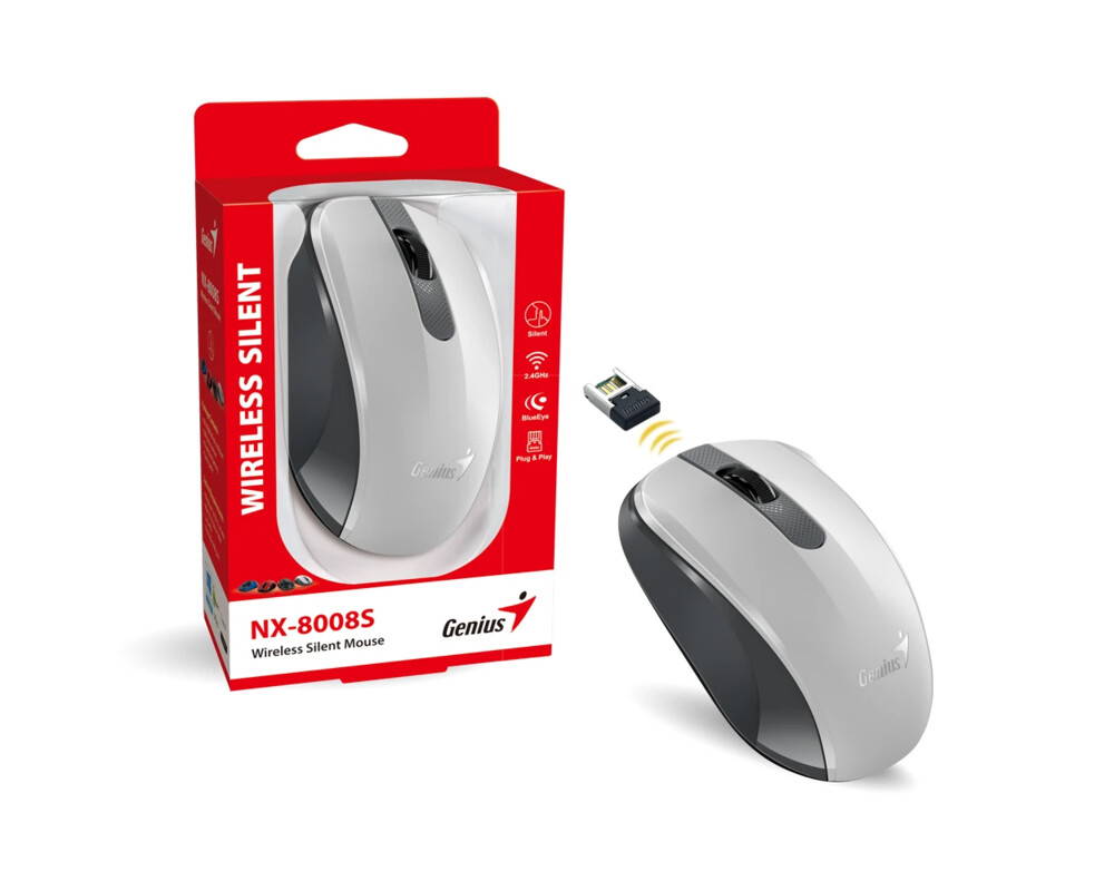 Мишка Genius безжина безшумна мишка Wireless Silent Mouse - NX-8008S White+Gray - Silent 4