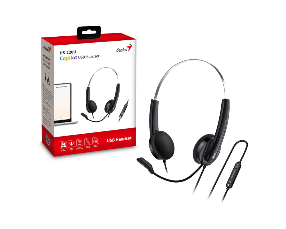 Слушалки Genius с микрофон Headset HS-220U - AI 10