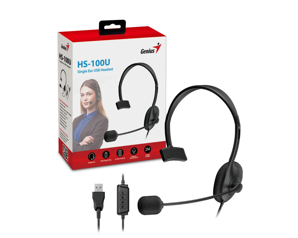 Слушалки Genius с микрофон Single Ear Headset - HS-100U 2