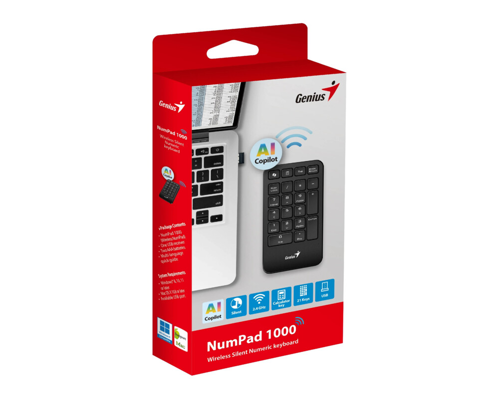 Клавиатура Genius цифрова безжична клавиатура кийпад Keypad Wireless NumPad 1000 - AI 4