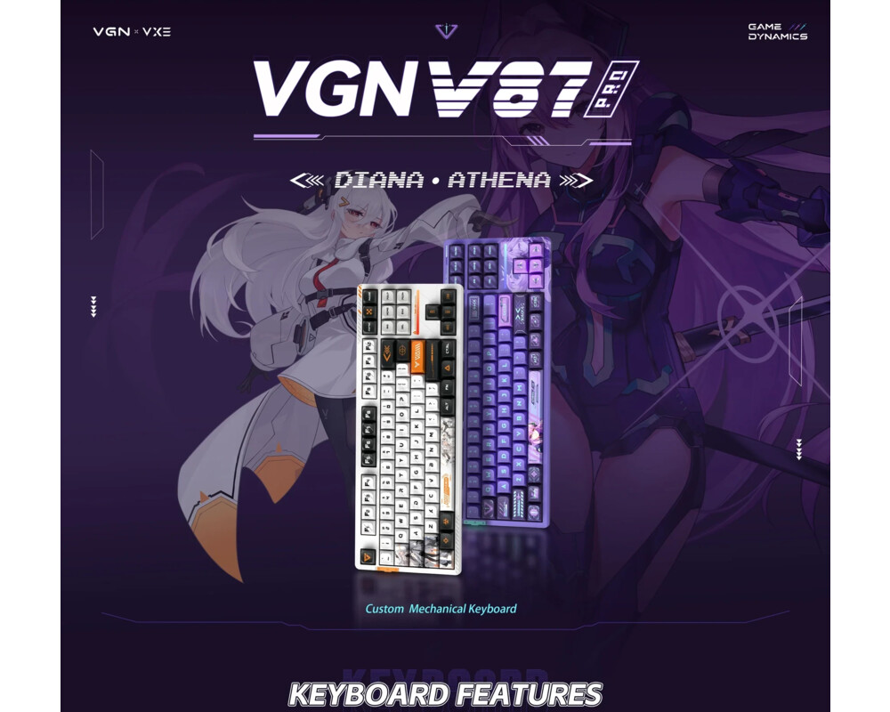 Клавиатура VGN професионална безжична геймърска механична клавиатура Wireless Professional Gaming Mechanical Keyboard - V87 PRO Diana - Aniya Switches 9