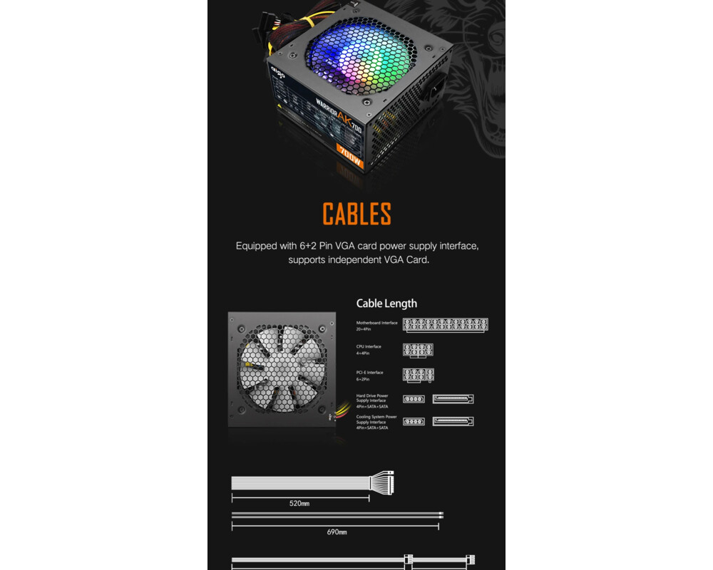 Захранване Aigo 700W - Warrior AK700 RGB 9