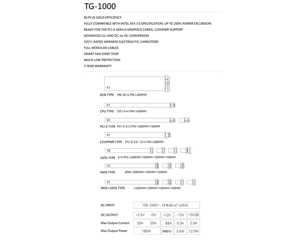 Захранване Thermalright ATX 3.0 1000W Gold - TG-100... 6