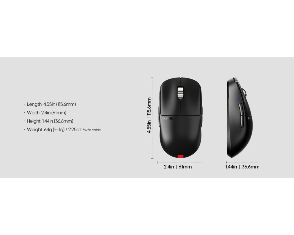 Мишка Pulsar професионална Wireless Gaming Mouse X2A v3 eS Size1 Black 8K 12