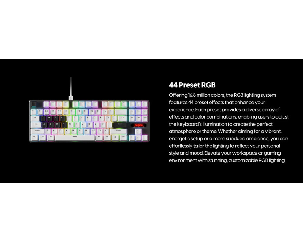 Клавиатура Pulsar професионална геймърска механична клавиатура Professional Gaming Mechanical Keyboard PCMK 2 HE TKL ANSI White - 8K 6