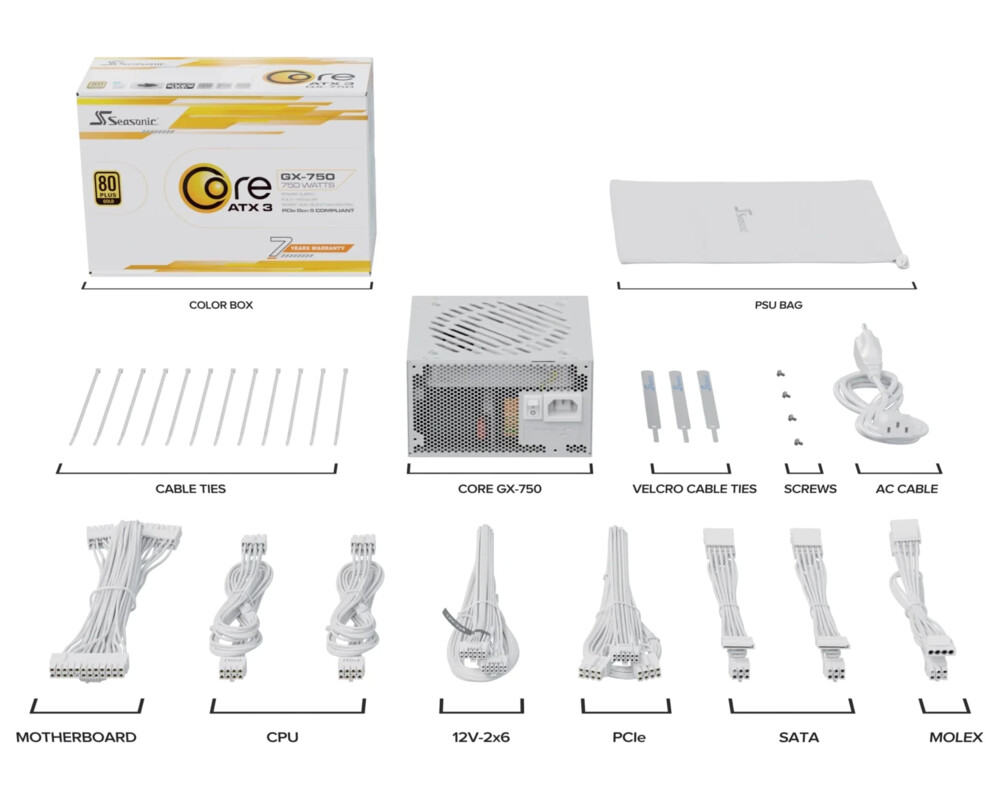 Захранване Seasonic CORE GX White 750W 80+ Gold, Fully Modular, ATX 3.1, PCIe 5.1 19