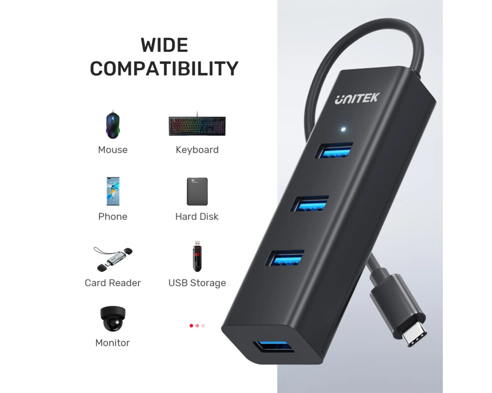 USB хъб Unitek HUB USB-C 4 port - 4 x USB3.0 Bla... 6