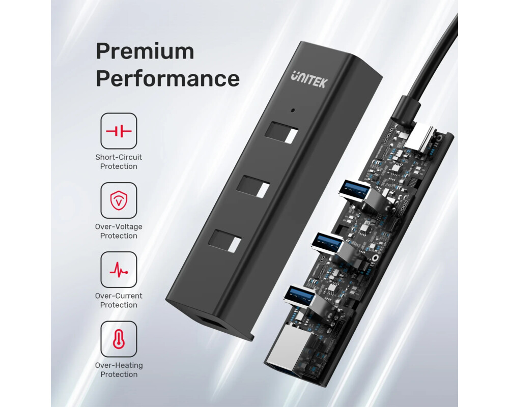USB хъб Unitek HUB USB-C 4 port - 4 x USB3.0 Bla... 8