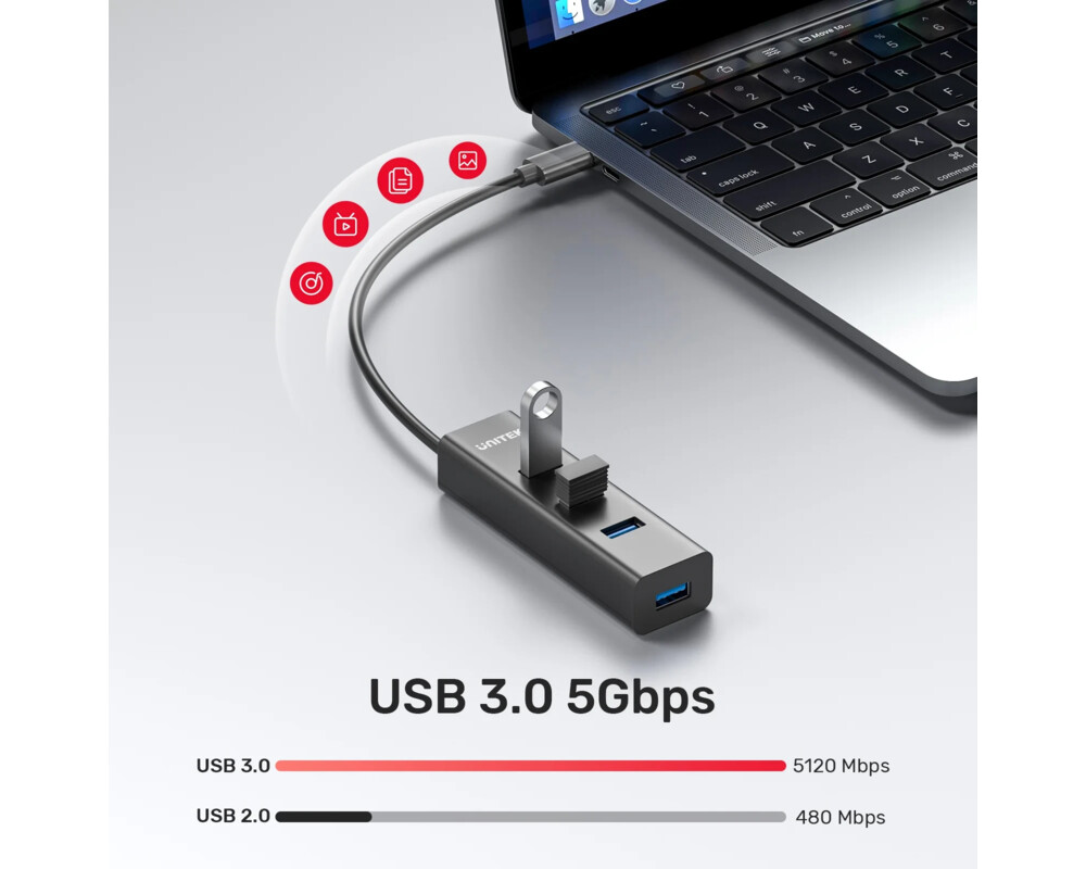 USB хъб Unitek HUB USB-C 4 port - 4 x USB3.0 Bla... 4