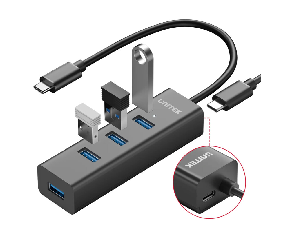 USB хъб Unitek HUB USB-C 4 port - 4 x USB3.0 Bla... 2