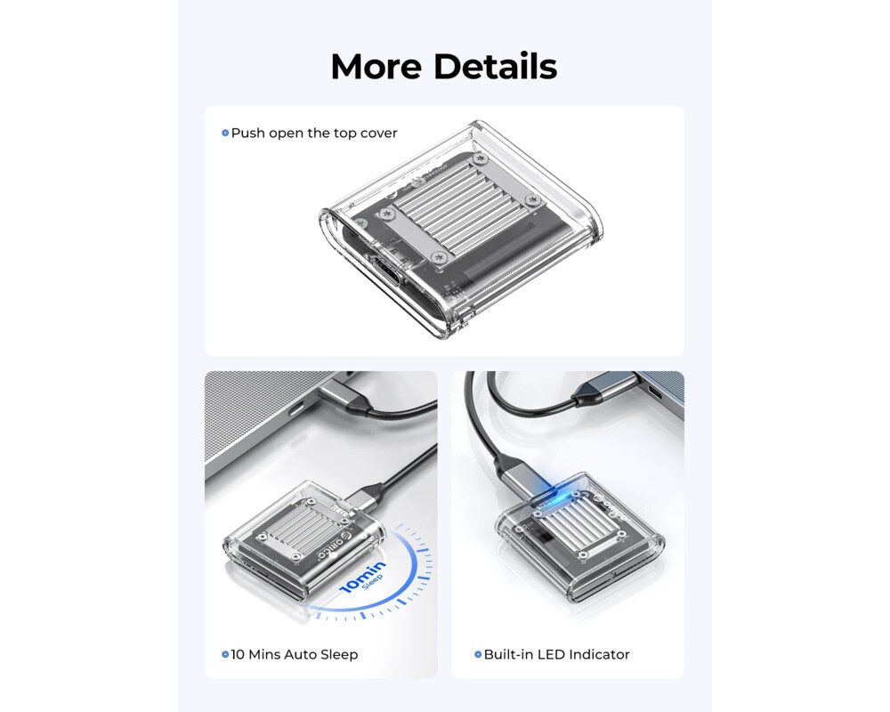 Аксесоар за съхранение Orico външна кутия за диск Storage - Case - M.2 2230 NVMe - TC20-M2-10G-GY-BP - 10Gbps 10