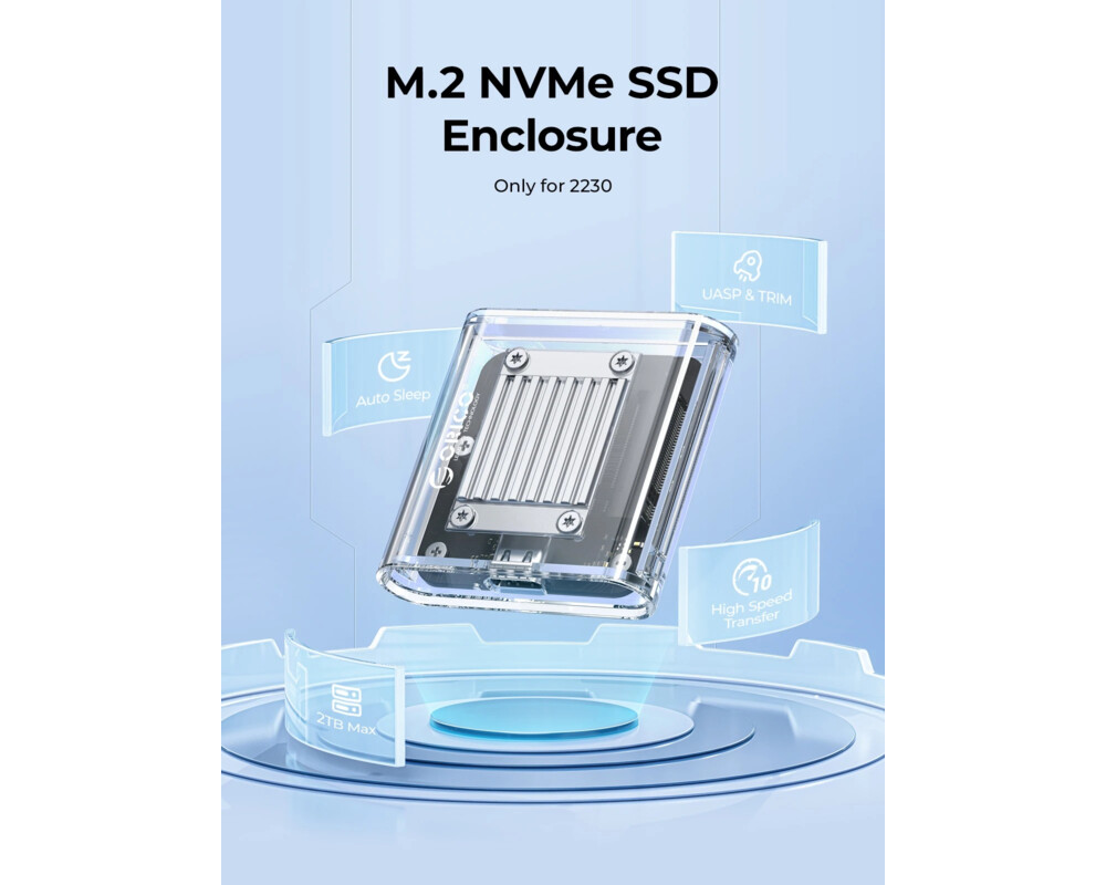 Аксесоар за съхранение Orico външна кутия за диск Storage - Case - M.2 2230 NVMe - TC20-M2-10G-GY-BP - 10Gbps 3