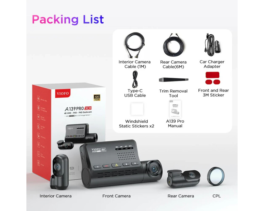 Видеорегистратор VIOFO Dash Cam A139 PRO 3 Channel - 4K UHD 21