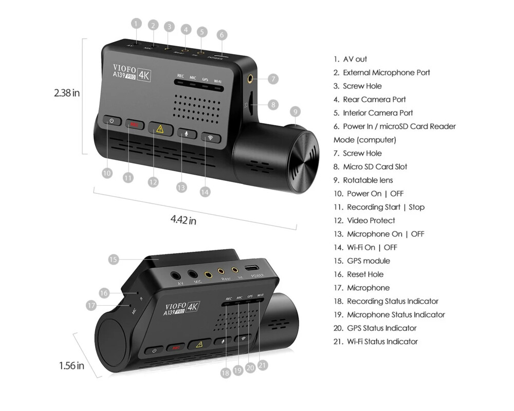 Видеорегистратор VIOFO Dash Cam A139 PRO 3 Channel - 4K UHD 3