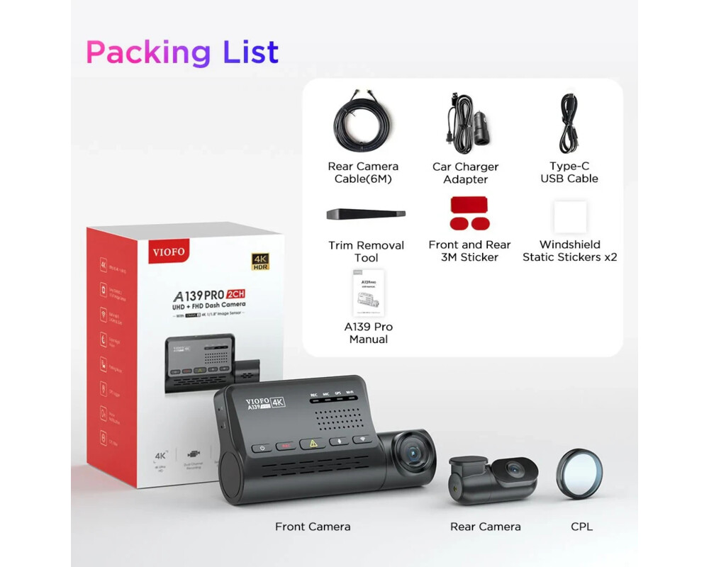 Видеорегистратор VIOFO Dash Cam A139 PRO 2 Channel - 4K UHD 21