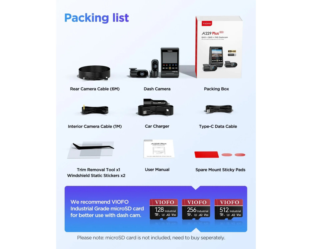 Видеорегистратор VIOFO Dash Cam A229 Plus 3 Channel - 2K 10