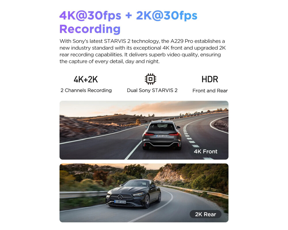 Видеорегистратор VIOFO Dash Cam A229 Pro 2 Channel - 4K 6