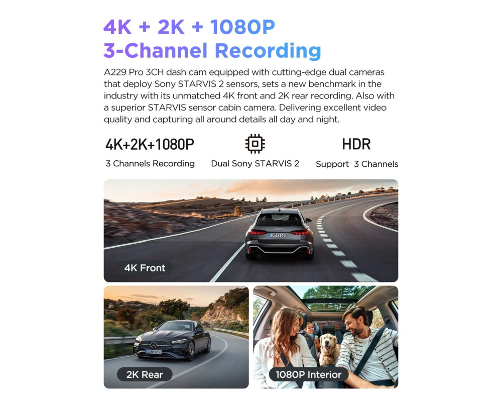 Видеорегистратор VIOFO Dash Cam A229 Pro 3 Channel - 4K 4