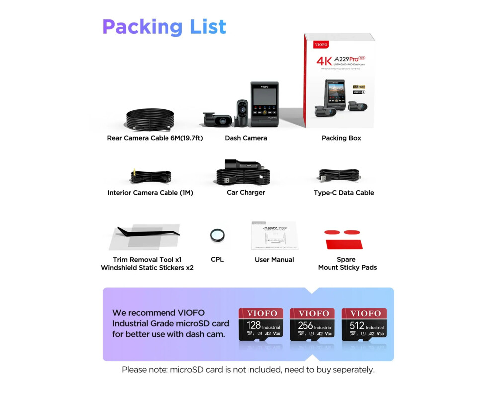 Видеорегистратор VIOFO Dash Cam A229 Pro 3 Channel - 4K 10