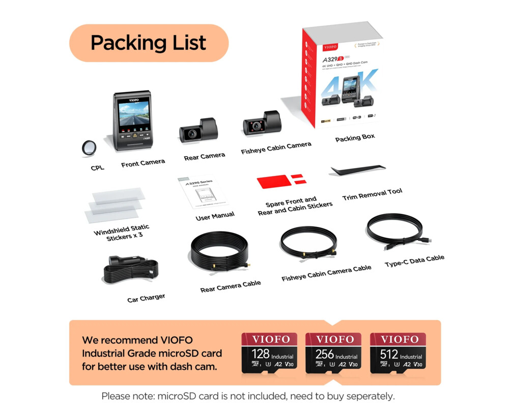 Видеорегистратор VIOFO Dash Cam A329S 3 Channel - 4K 6