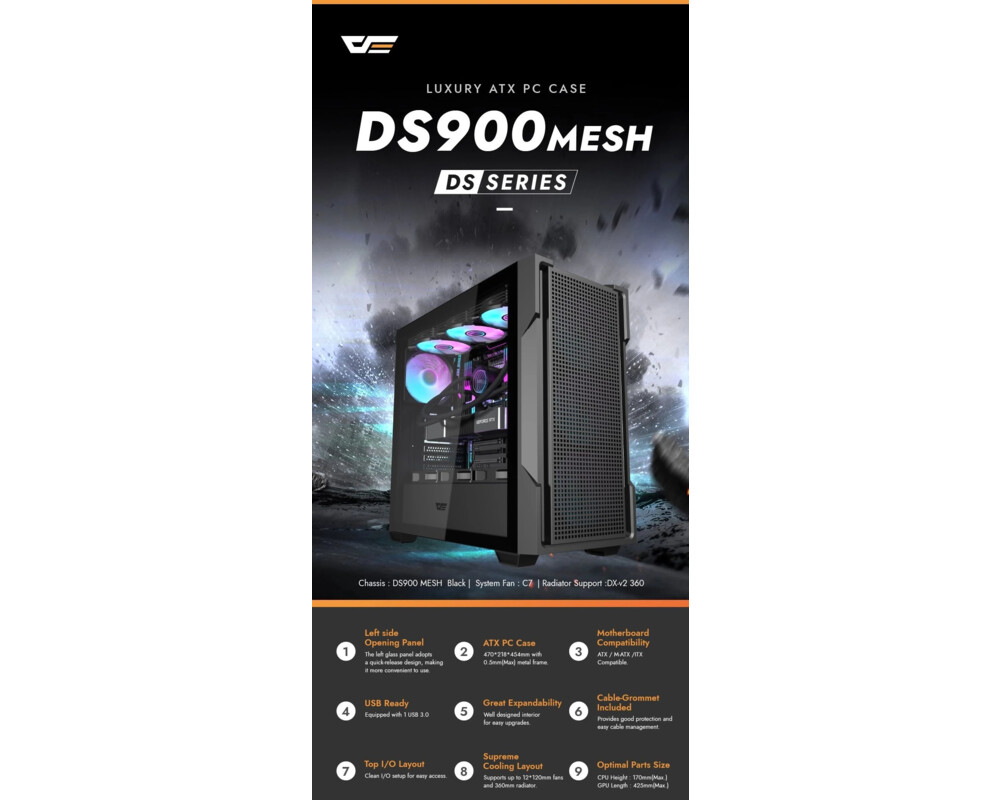 Кутия Darkflash ATX - DS900 Mesh Black - 4 x 1... 8