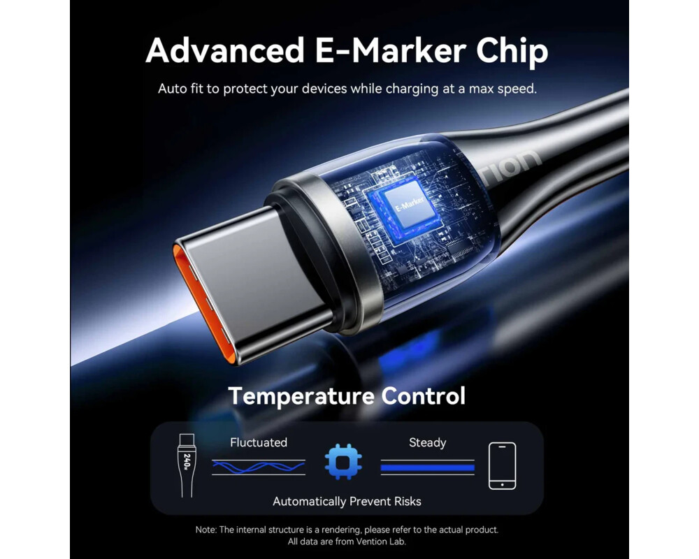 Кабел Vention кабел Cable - USB2.0 Type-C to Type-C - 5A Fast Charging 5