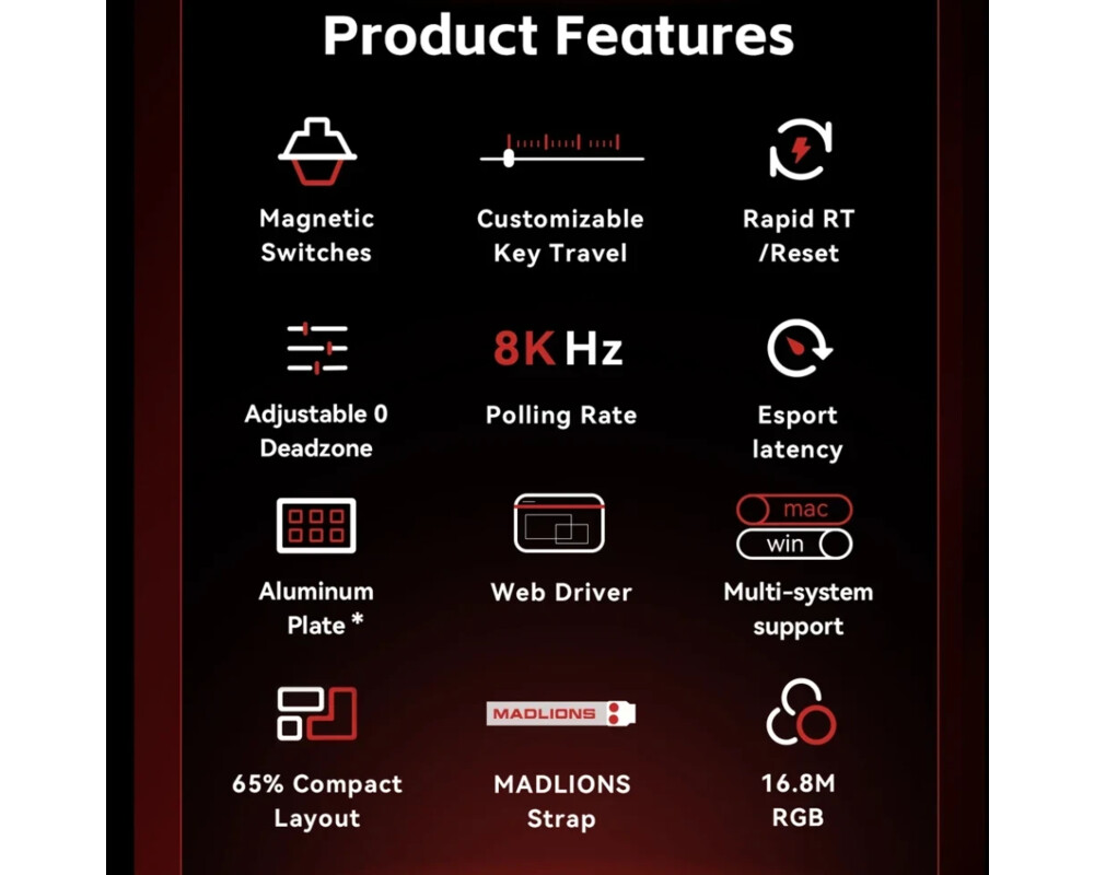 Клавиатура Madlions професионална геймърска механична клавиатура Professional Gaming Mechanical Keyboard MAD 60 HE Flagship V2 - 8K 3