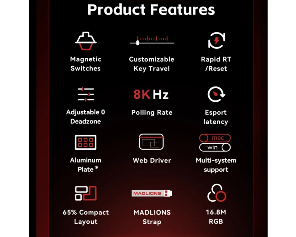 Клавиатура Madlions професионална геймърска механична клавиатура Professional Gaming Mechanical Keyboard MAD 60 HE Flagship V2 - 8K 3