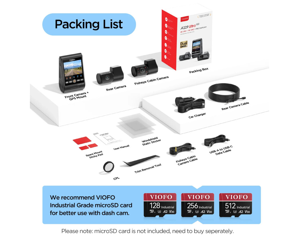 Видеорегистратор VIOFO Dash Cam A229 Ultra 3 Channel - 4K 11