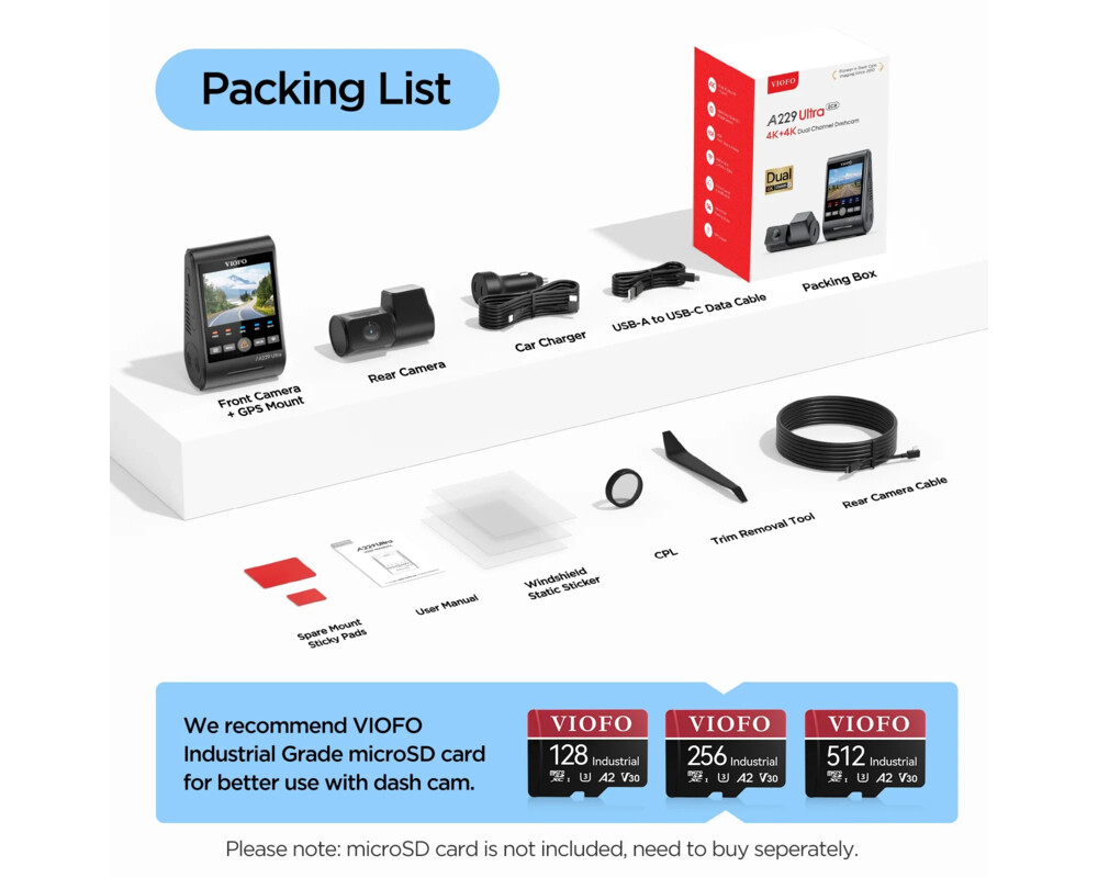 Видеорегистратор VIOFO Dash Cam A229 Ultra 2 Channel - 4K 12