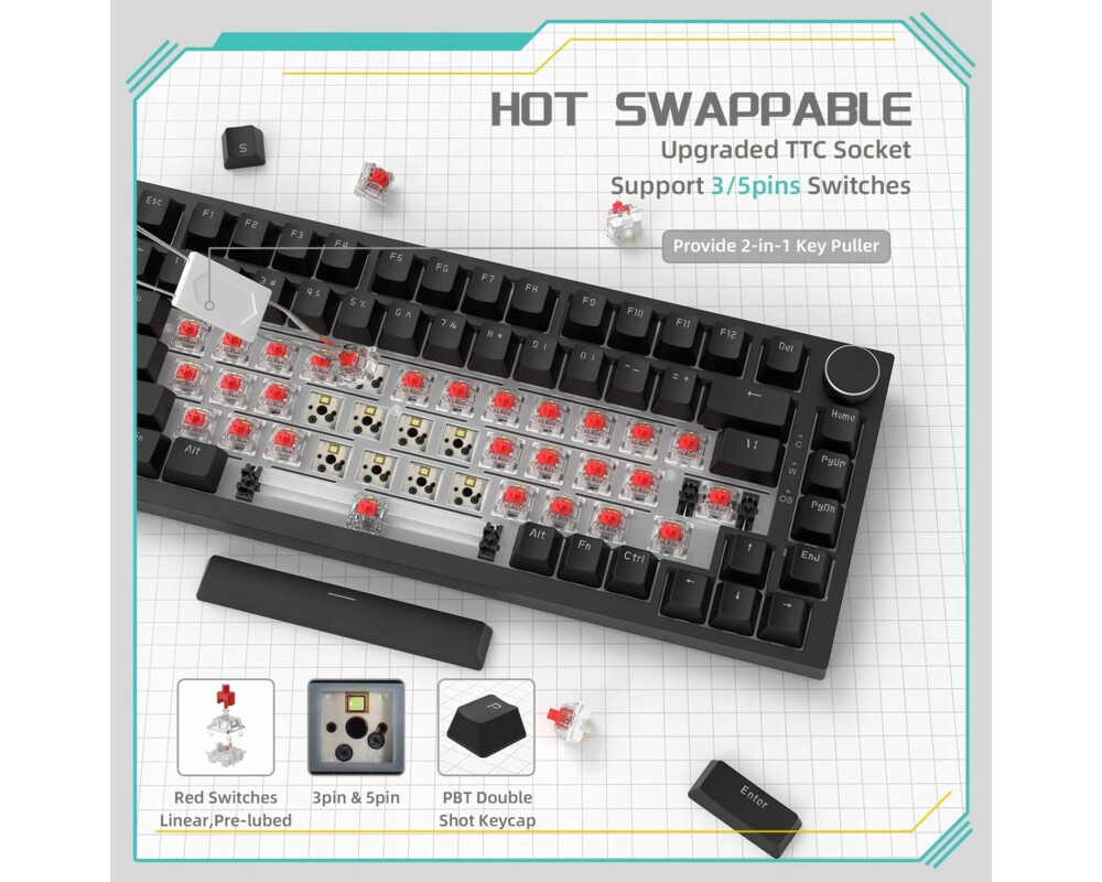 Клавиатура Ajazz геймърска механична AK820 - Red Switches [Linear] 6