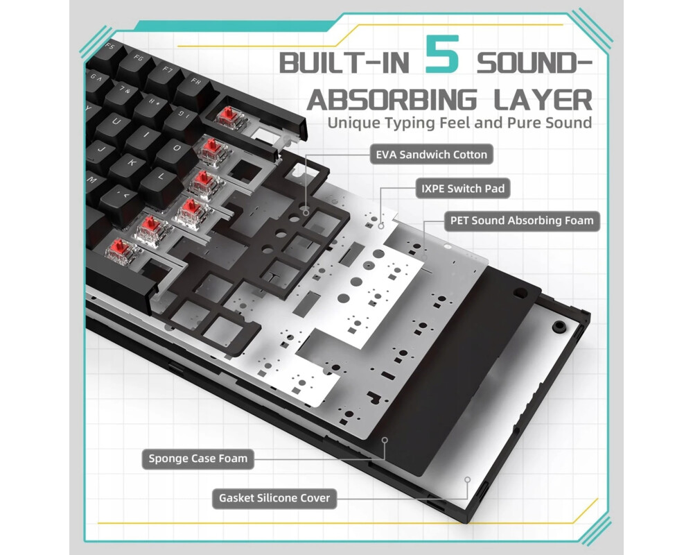Клавиатура Ajazz геймърска механична AK820 - Red Switches [Linear] 4