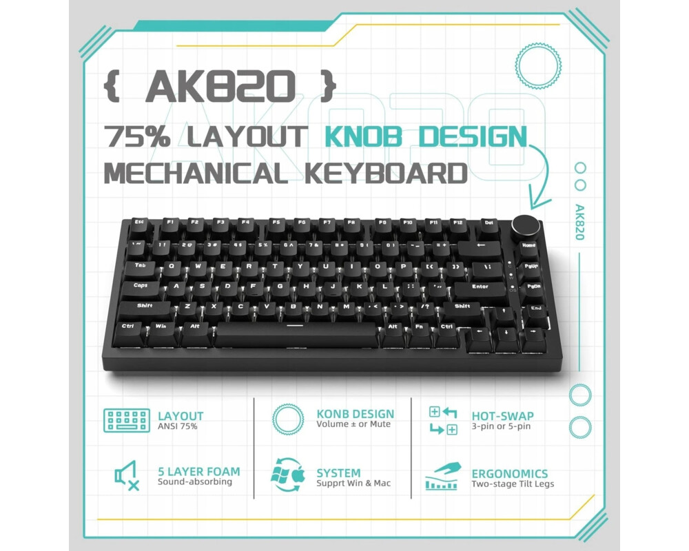 Клавиатура Ajazz геймърска механична AK820 - Red Switches [Linear] 5