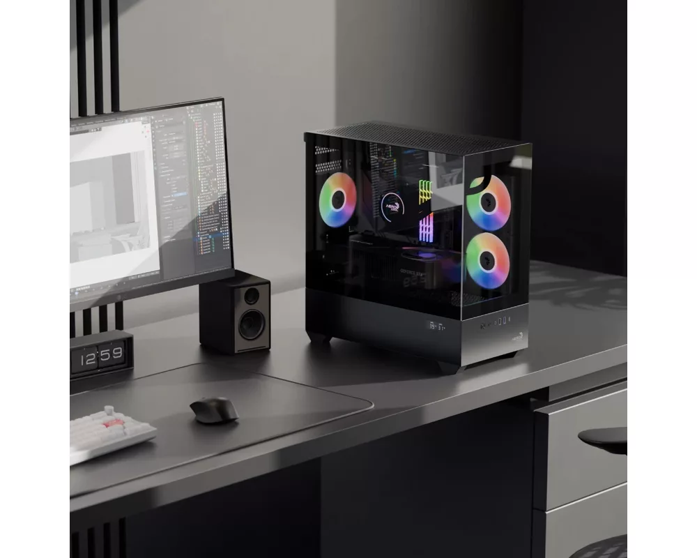 Кутия AeroCool mATX - P300D Digi-G-BK-v1 - Digital Display 7