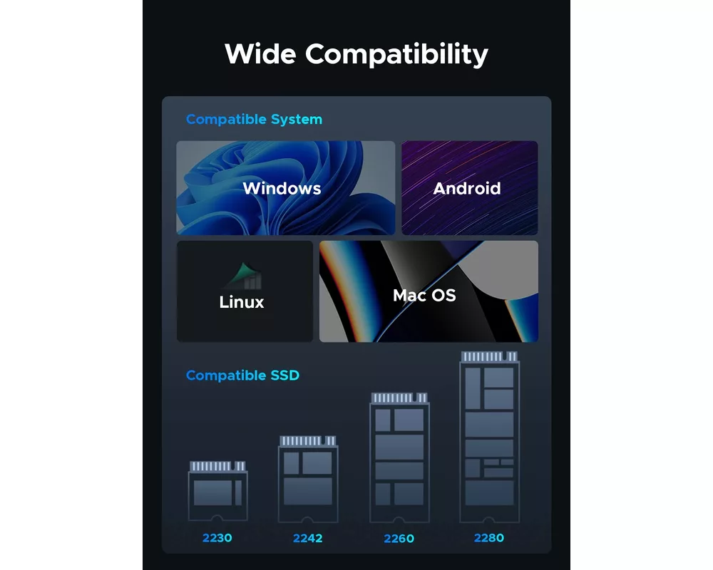 Аксесоар за съхранение Orico външна кутия за диск Storage - Case - M.2 NVMe M key - USB-C/A 15