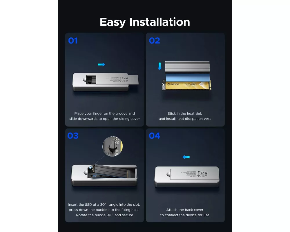 Аксесоар за съхранение Orico външна кутия за диск Storage - Case - M.2 NVMe M key - USB-C/A 12