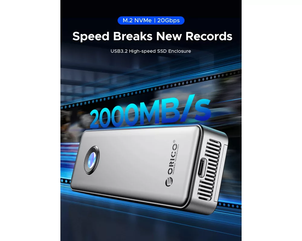 Аксесоар за съхранение Orico външна кутия за диск Storage - Case - M.2 NVMe M key - USB-C/A 7