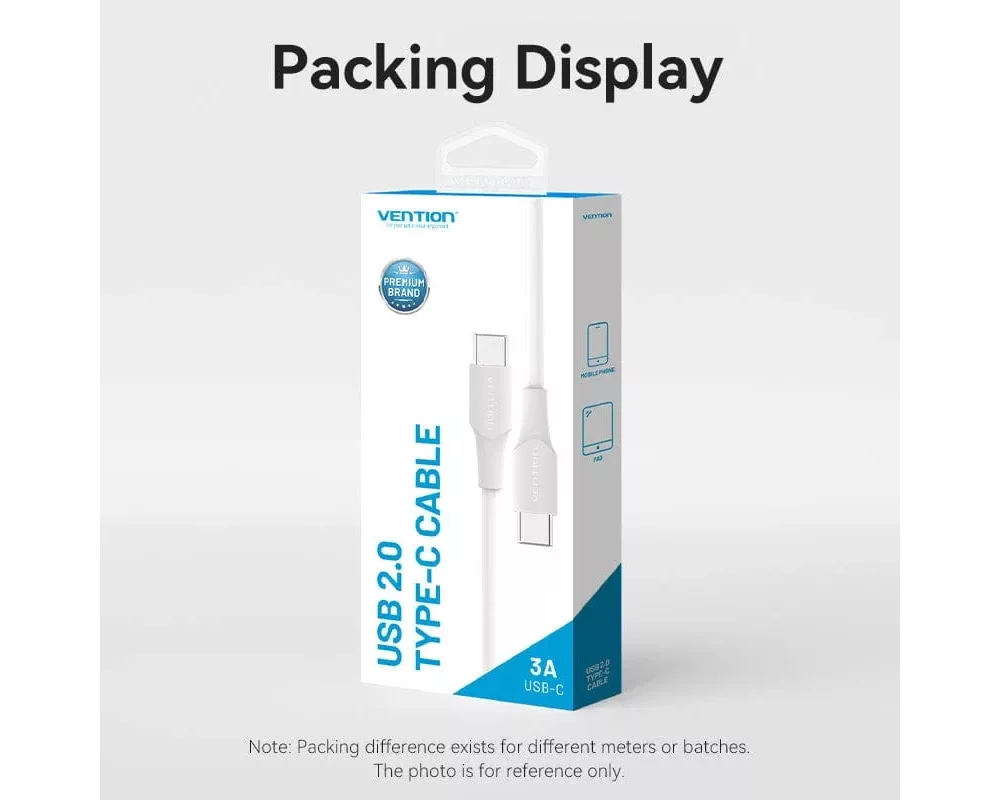 Кабел Vention Кабел USB 2.0 Type-C to Type-C -... 9