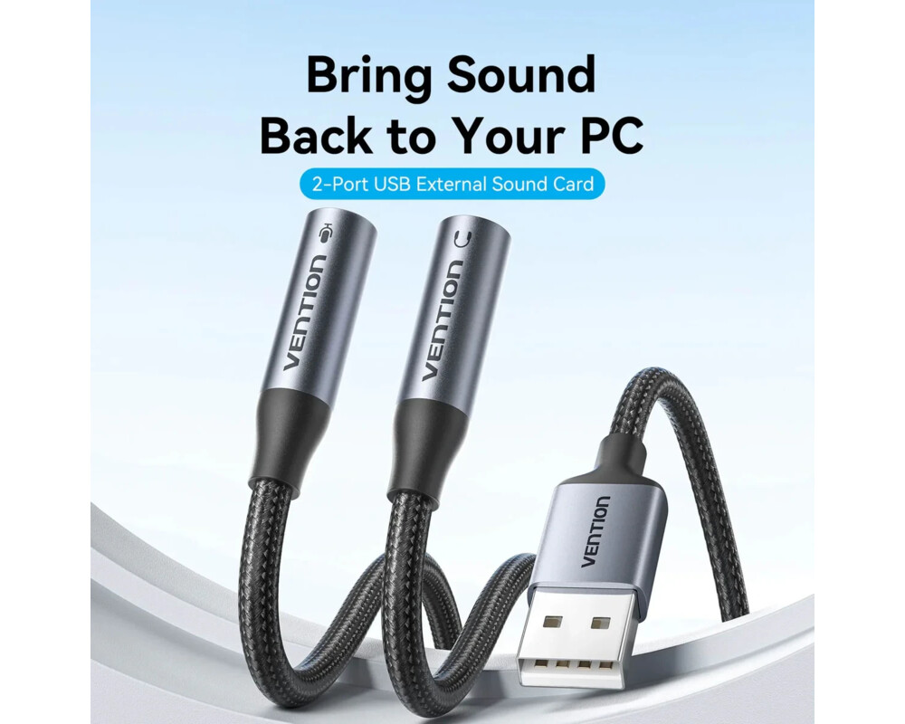 Звукова карта Vention USB Sound card 2-Port 0.25M Gray... 2